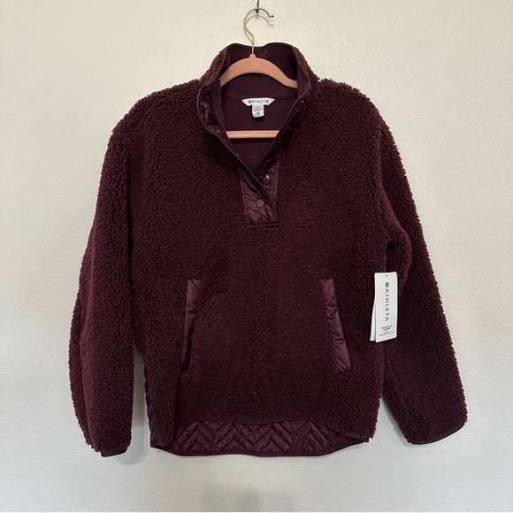 NWT! Spiced Cabernet Athleta Cozy Sherpa Pullover Snap Sweatshirt - Multiple - Picture 3 of 5
